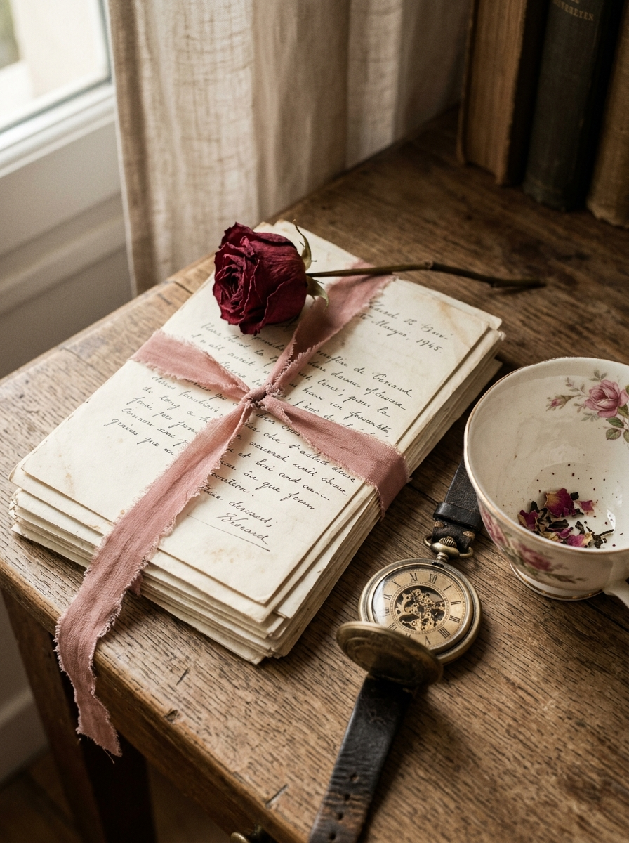 Lettres anciennes nouées d'un ruban — archive sentimentale